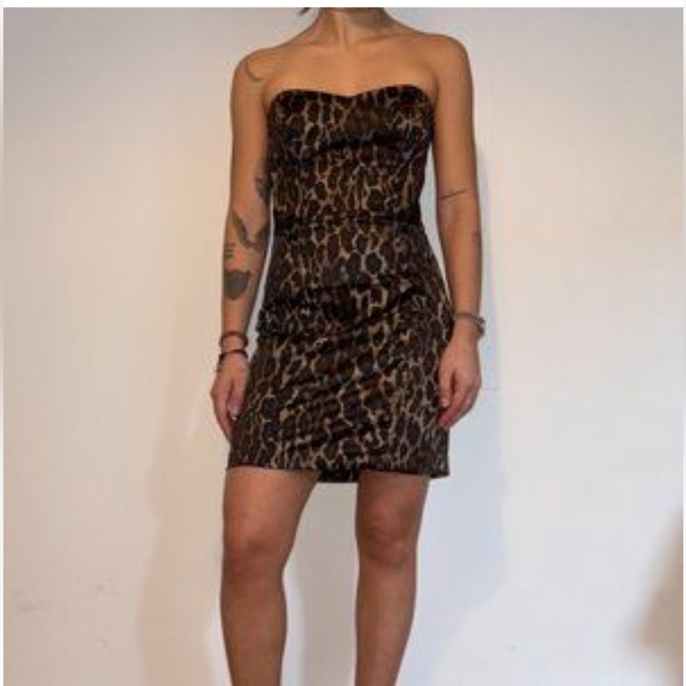 Guess Leapord Print Strapless Evening Party Dress